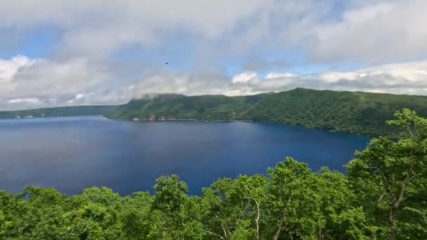 Hermoso Lago Mashu Mashuko Con Agua Limpia Mirador Naturaleza Hokkaido — Vídeo de stock