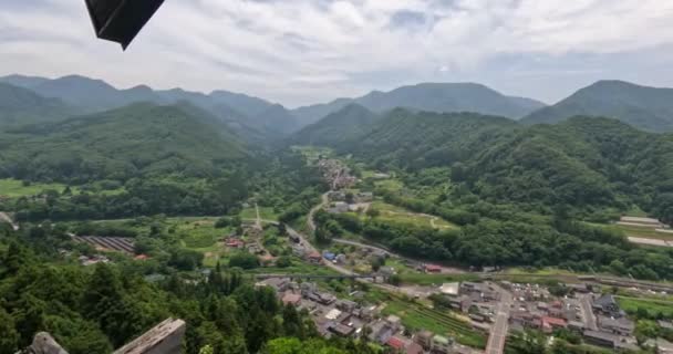 Vista Montanha Para Uma Pequena Aldeia Japonesa Yamadera Templo Rissyakuji — Vídeo de Stock