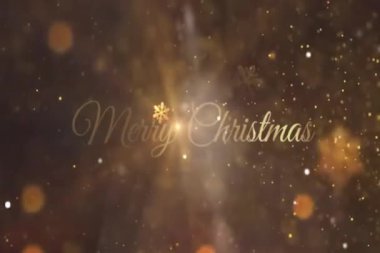 Kar tanecikleri ve kar tanecikleriyle mutlu noel yazıları animasyonu. Siyah arkaplanda Noel kartı isteği 4K hareketli grafikler canlandırması 
