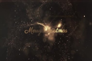 Kar tanecikleri ve kar tanecikleriyle mutlu noel yazıları animasyonu. Siyah arkaplanda Noel kartı isteği 4K hareketli grafikler canlandırması 
