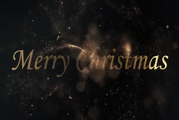Veselé Vánoce Zlatý Text Animace Částicemi Sněhu Sněhové Vločky Vánoční — Stock video