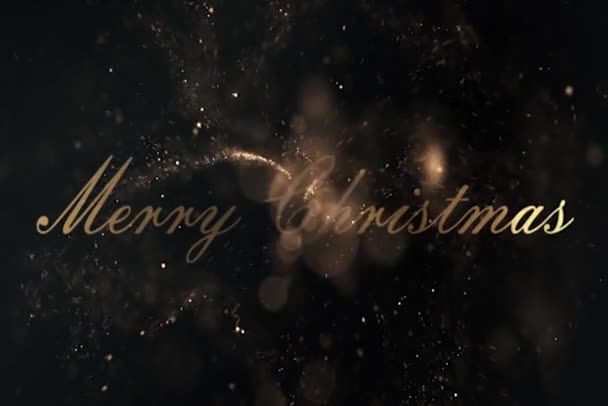 Feliz Navidad Animación Texto Dorado Con Partículas Nieve Copos Nieve — Vídeos de Stock