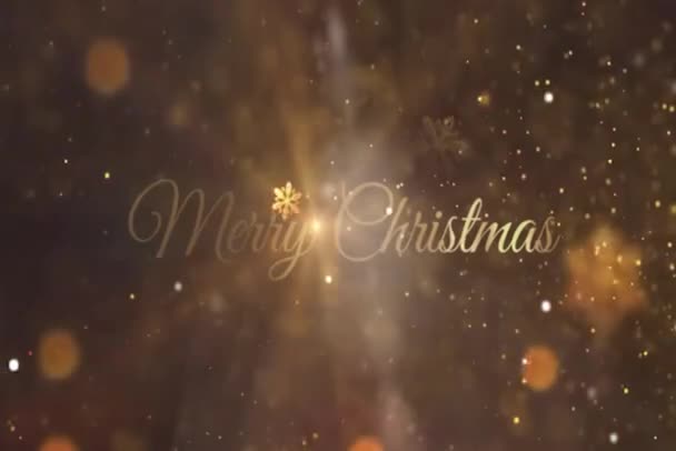 Buon Natale Animazione Testo Dorato Con Particelle Neve Fiocchi Neve — Video Stock