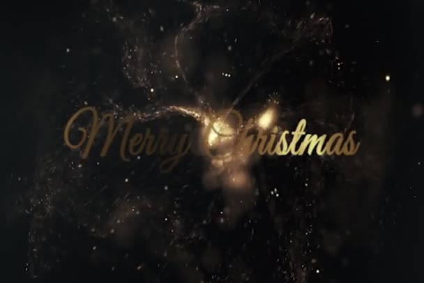 God Jul Gyllene Text Animation Med Snöpartiklar Och Snöflingor Julkort — Stockvideo