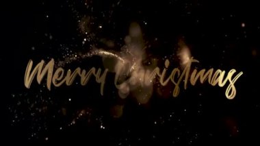 Kar tanecikleri ve kar tanecikleriyle Mutlu Noeller altın metin animasyonu