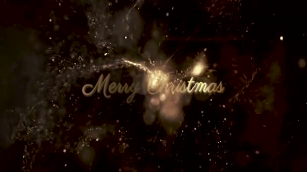 雪の粒子と雪の結晶とメリークリスマス黄金のテキストアニメーション — ストック動画