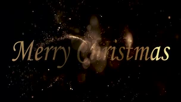 Frohe Weihnachten Goldene Textanimation Mit Schneeteilchen Und Schneeflocken — Stockvideo