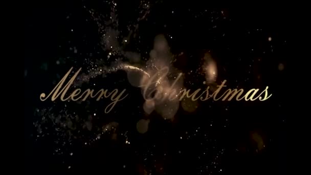 Merry Christmas Golden Text Animation Snow Particles Snowflakes — Stock Video