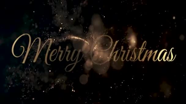 God Jul Gyllene Text Animation Med Snö Partiklar Och Snöflingor — Stockvideo