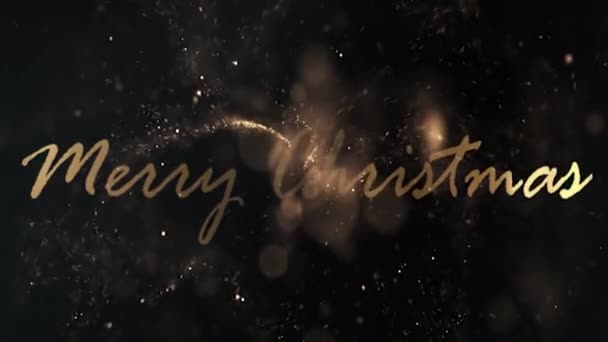 Весела Різдвяна Золота Текстова Анімація Частинками Снігу Сніжинками — стокове відео