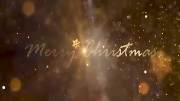 Καλά Χριστούγεννα Χρυσό Κείμενο Animation Σωματίδια Χιονιού Και Νιφάδες Χιονιού — Αρχείο Βίντεο