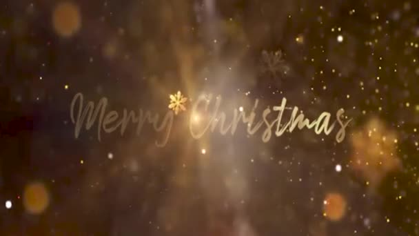 Merry Christmas Golden Text Animation Snow Particles Snowflakes — Stock Video