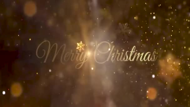 Boldog Karácsonyi Arany Szöveg Animáció Hópelyhekkel Hópelyhekkel — Stock videók