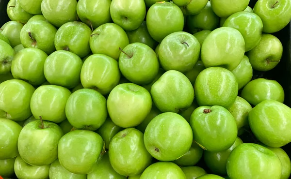 Πράσινο Μήλο Ακατέργαστα Φρούτα Και Λαχανικά Γενικά Φόντο Προοπτική Μέρος — Φωτογραφία Αρχείου