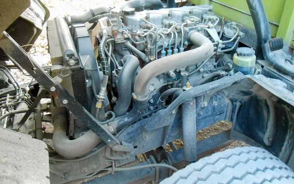 Κινητήρας Φορτηγών Diesel Κινητήρας Φορτηγών Χώρο Αντίγραφο Για Κείμενο Μεταλλικό — Φωτογραφία Αρχείου