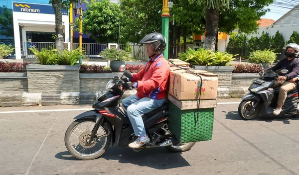 Motorbike Riding Asia One Goods Transportation Method Being Used Transport — Stock Photo, Image