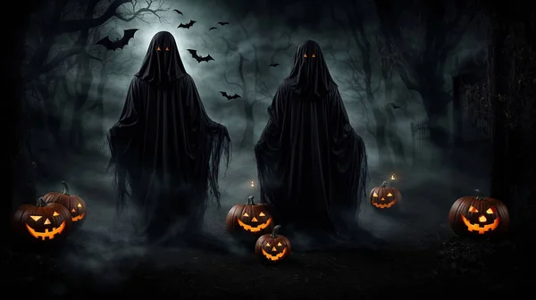 Fantasma Espeluznante Halloween Espeluznante Noche Oscura Evento Vacaciones Halloween Concepto — Foto de Stock