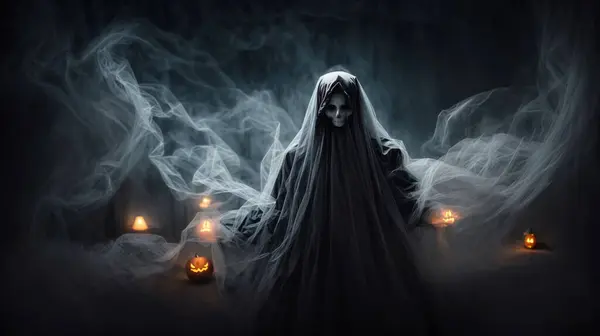 Fantasma Halloween Assustador Noite Negra Assustadora Férias Evento Halloween Fundo — Fotografia de Stock