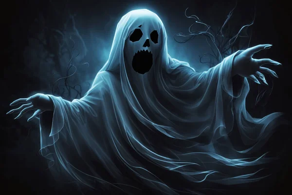 Läskigt Halloweenspöke Läskig Mörk Natt Semester Händelse Halloween Bakgrund Koncept — Stockfoto