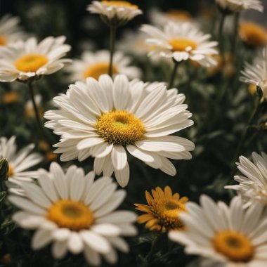 Güzel Daisy çiçeği ya da Bellis perennis L, ya da güneş ışığı altında parkta açan kompozitae.