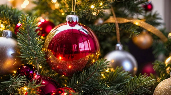 Terfi için silindirik podyumu olan bir Noel arkaplanı. Sunum satışı ürünleri için yuvarlak aşama. Sahne kaidesi ya da platformu Noel ağaçları arasında, cam toplar sallanıyor.