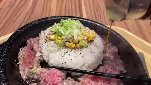 Σούπερ Νόστιμο Ψητό Μοσχάρι Μπριζόλα Κορεάτικη Σάλτσα Bulgogi Πάνω Από — Αρχείο Βίντεο