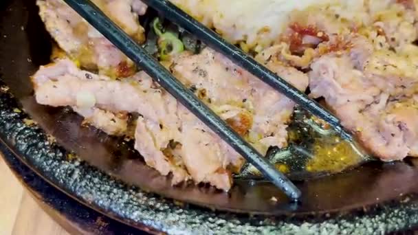 Súper Delicioso Filete Res Parrilla Con Salsa Coreana Bulgogi Parte — Vídeos de Stock