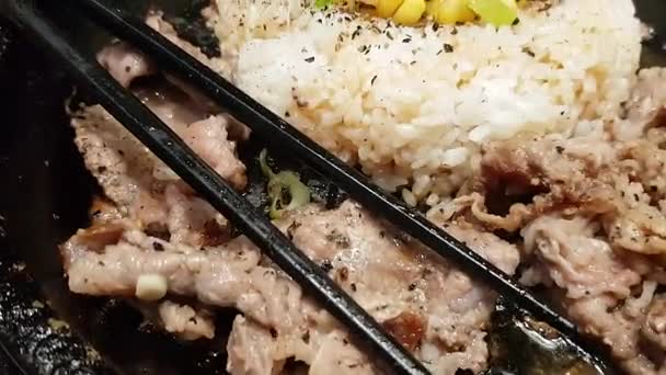 Super Lahodný Grilovaný Hovězí Steak Korejskou Omáčkou Bulgogi Rýži Plátkem — Stock video