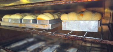 Kahvaltıda taze pişmiş ev yapımı, çikolatalı ve peynirli tatlı ekmek, hamur hamurundan yapılmış fırında çörek, yemek tarifi kitabı için iyi beyaz arka planda.