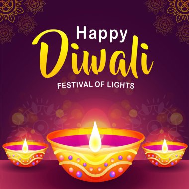 Happy Diwali Festival of Lights, beautiful clay candle holder clipart