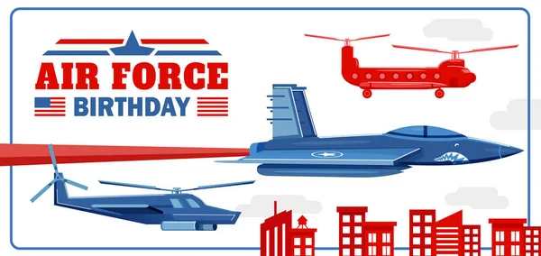 Cumpleaños Fuerza Aérea Jets Helicópteros Perfecto Para Eventos — Vector de stock