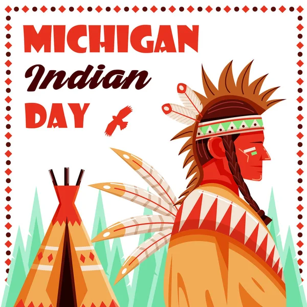 Día India Michigan Jefe Apto Para Eventos — Vector de stock