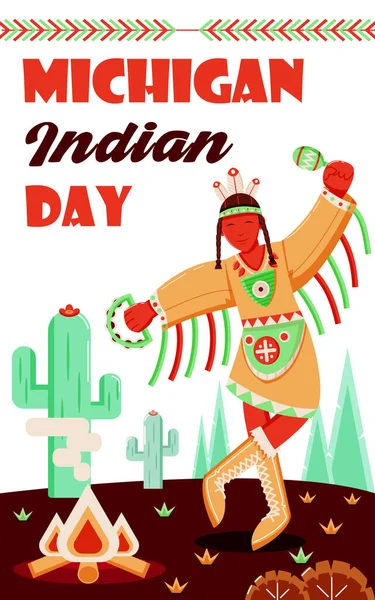 День Индейцев Мичигана Танец Индейцев Подходит Мероприятий — стоковый вектор