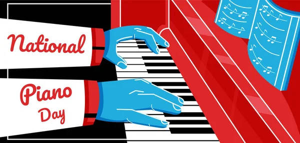 Národní Den Klavírů Ruce Hrající Klavír — Stockový vektor