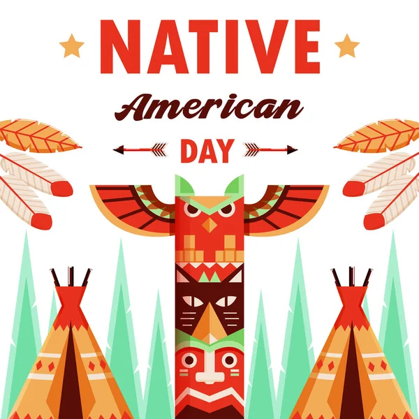 Día Los Nativos Americanos Tótem Tribal Indio Apto Para Eventos — Vector de stock