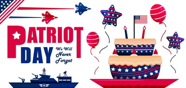 Den Patriotentag Werden Wir Nie Vergessen Eventkuchen Perfekt Für Veranstaltungen — Stockvektor
