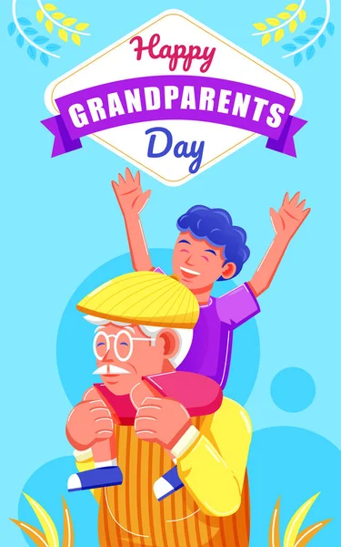 Mulţi Ani Bunicul Îşi Ţine Nepotul Braţe Perfect Pentru Evenimente — Vector de stoc
