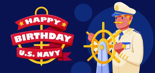 Happy Birthday Navy Illustration Des Kapitäns Der Ein Schiff Bedient — Stockvektor