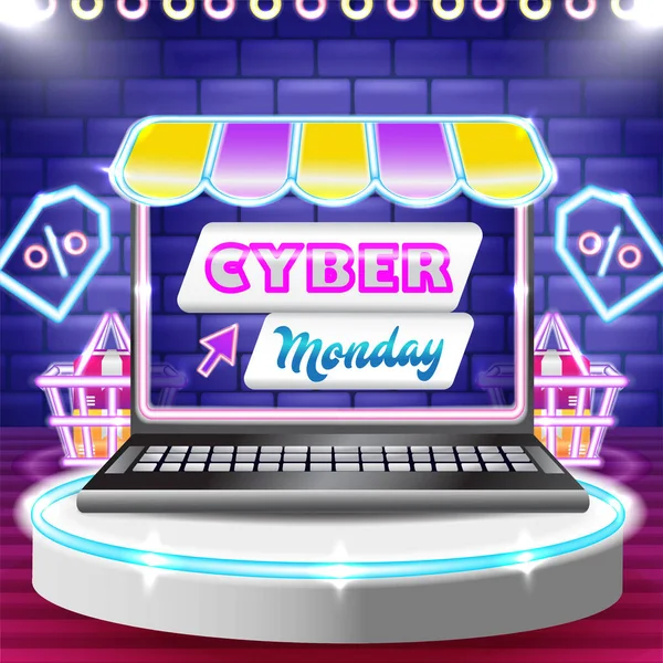 Cyber Monday Leuk Winkelen Vanaf Laptop — Stockvector