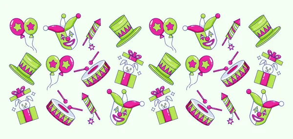 Карнавал Марди Гра Клоунская Маска Воздушный Шар Шляпа Кролик Фейерверк — стоковый вектор
