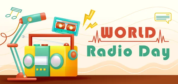 Día Mundial Radio Ilustración Radio Cassette Micrófono Podcast — Archivo Imágenes Vectoriales