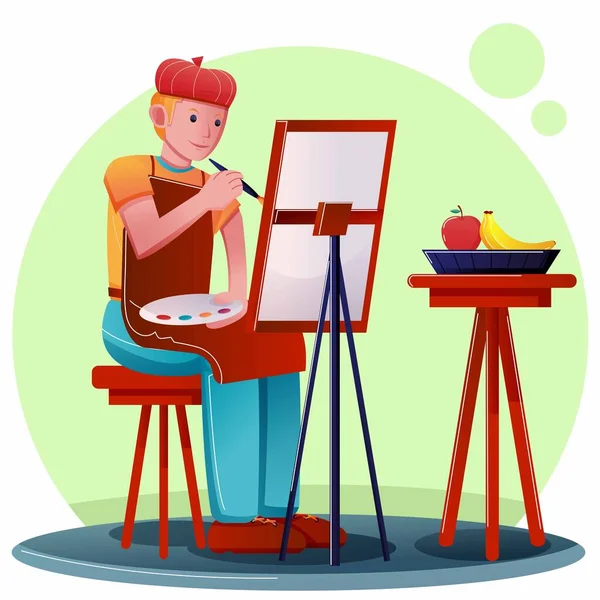 Male Artist Painting Fruit Vector Illustrator — Stock Vector
