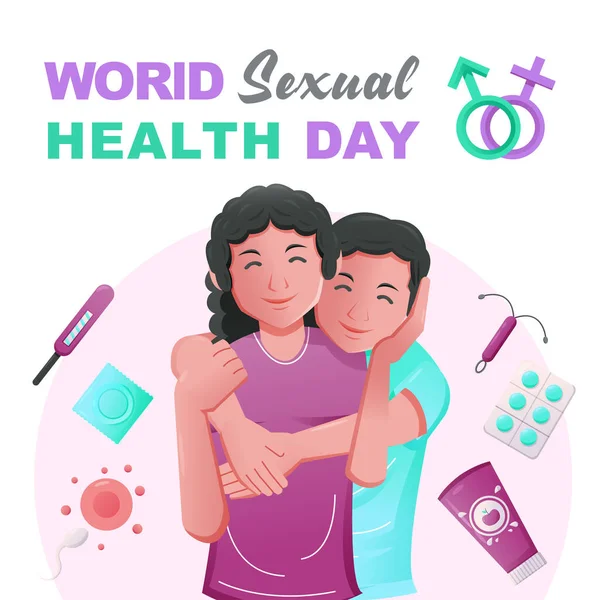World Sexual Health Day Husband Hugs His Wife — Stock Vector