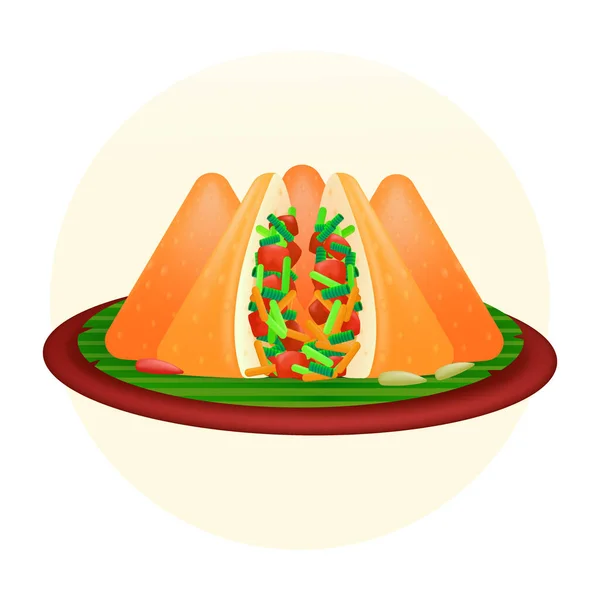 印尼食品 3D面 蔬菜三角油炸面包图例 — 图库矢量图片