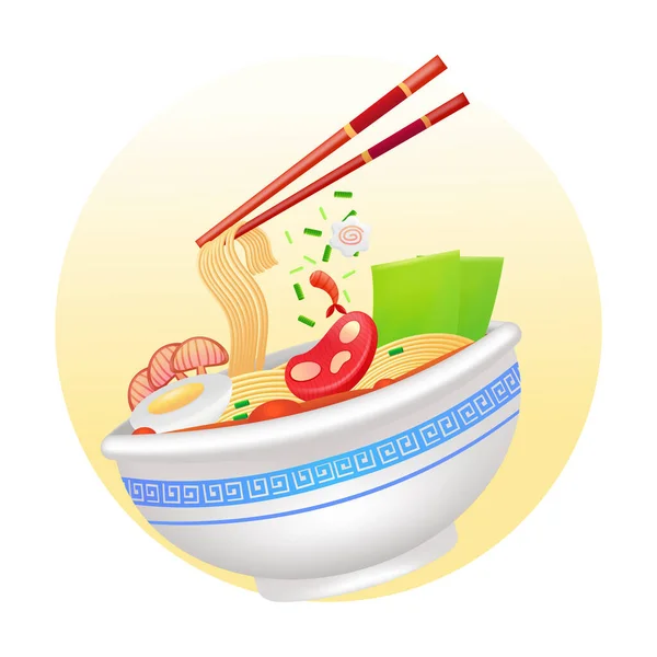 日式食品 3D图片说明拉面在一个碗中的白色 — 图库矢量图片
