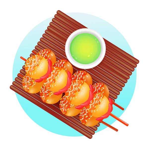 Nourriture Japonaise Illustration Takoyaki Thé Vert — Image vectorielle