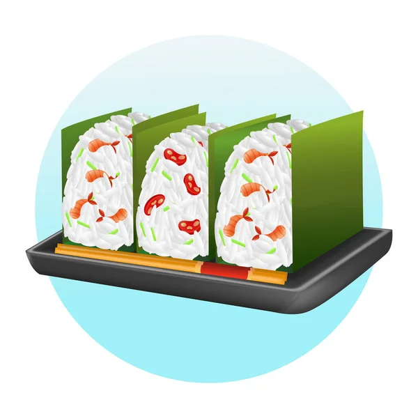 日本料理 お肉とエビの入ったおにぎりの3Dイラスト — ストックベクタ