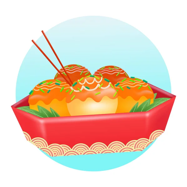 Nourriture Japonaise Illustration Takoyaki Dans Une Boîte Lunch — Image vectorielle
