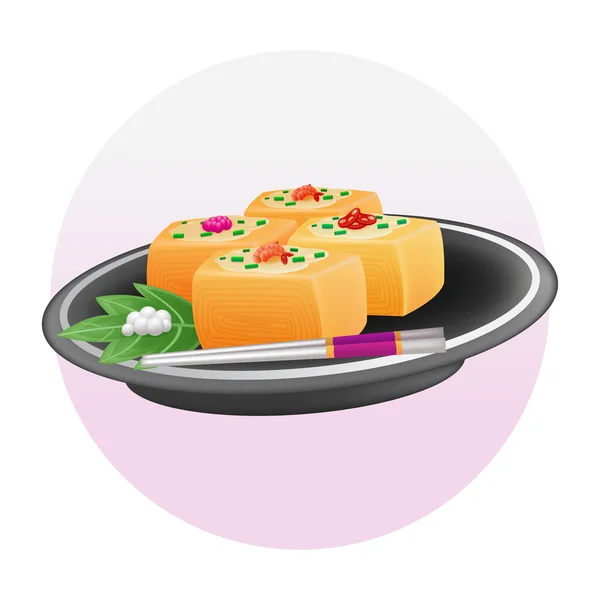 日式食品 3D卷煎蛋卷插图 — 图库矢量图片