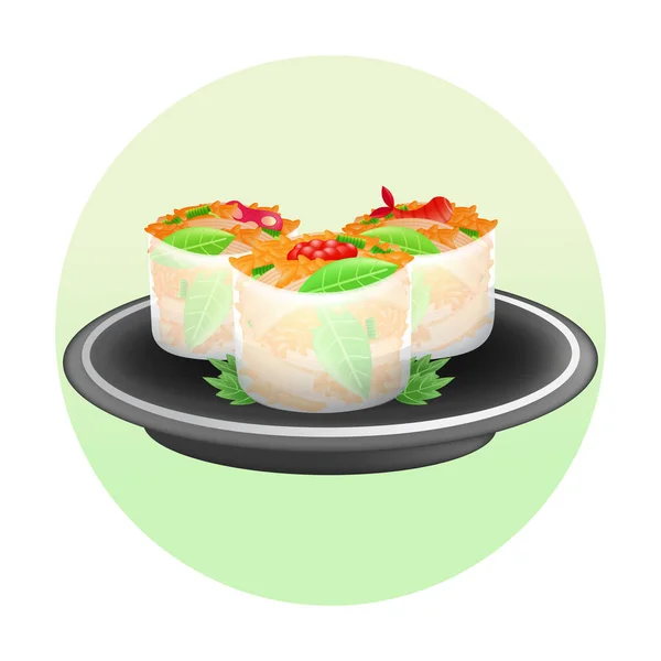 Nourriture Vietnamienne Illustration Morceaux Rouleaux Printemps Frais — Image vectorielle